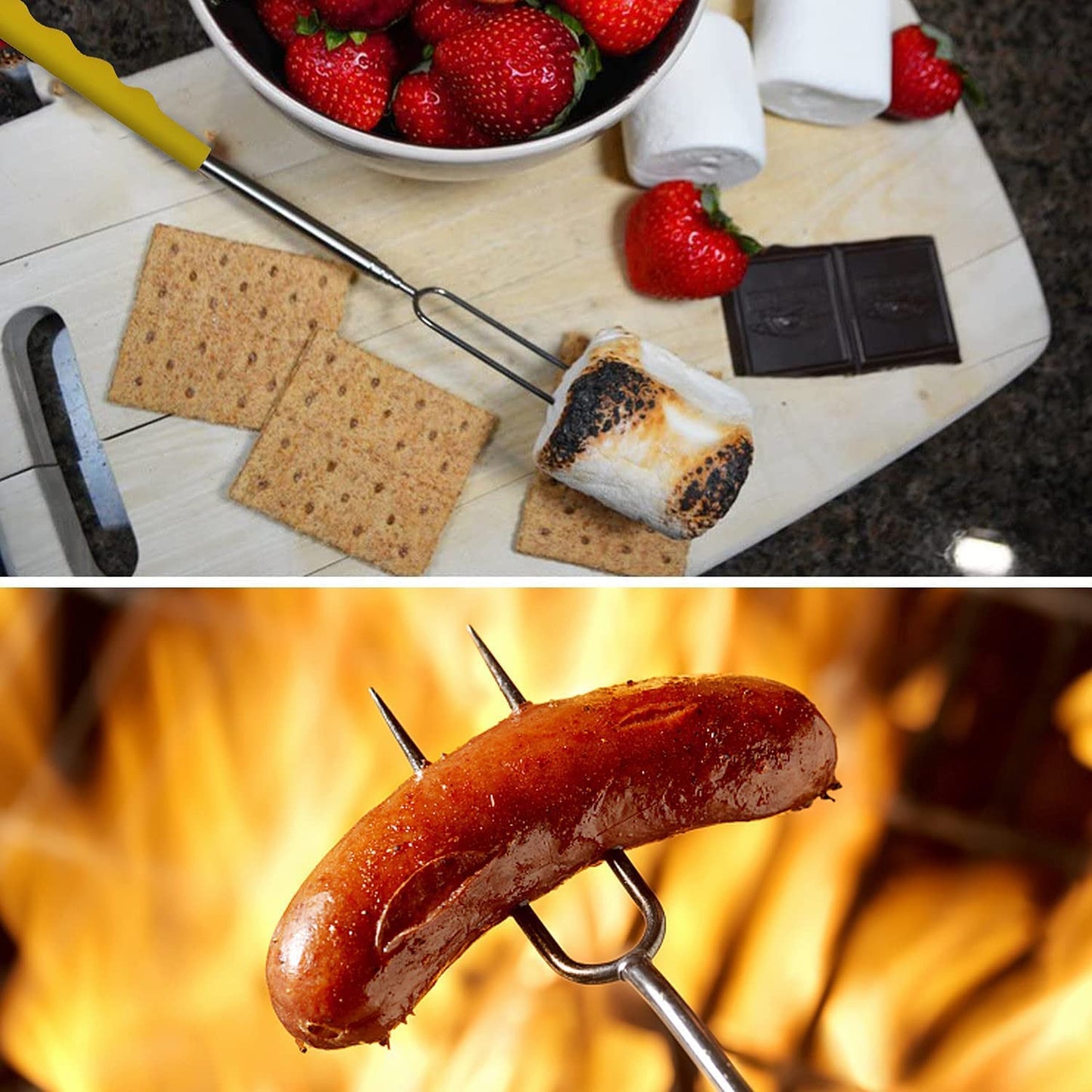Easy to Store Marshmallow Roasting Sticks(12 Pack) Extra Long, 45 Inch Smores Sticks for Fire Pit, Telescoping Rotating Smores Skewers - Hot Dog Roasting Sticks for Campfire, Camping, Bonfire and Grill