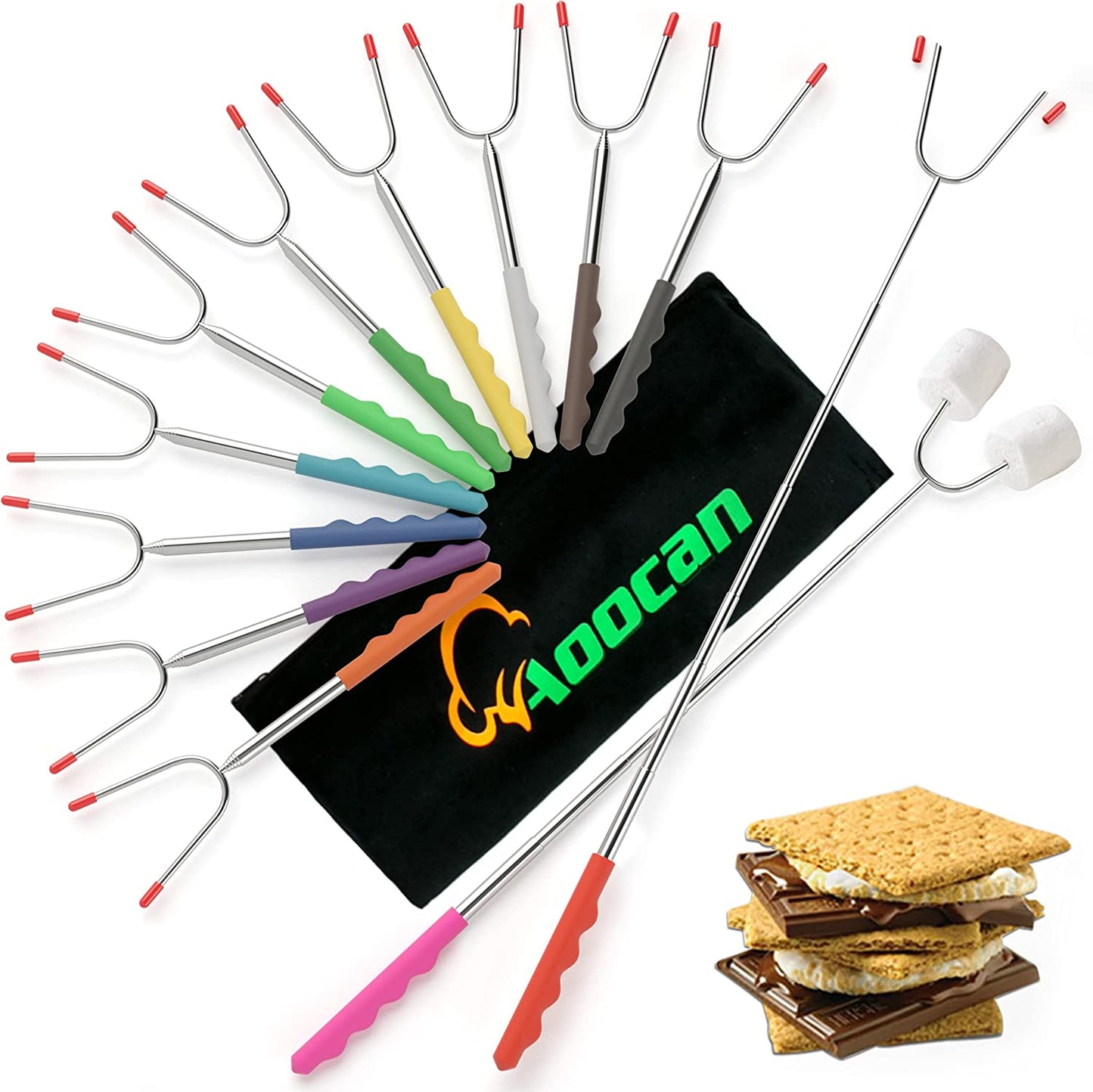 Easy to Store Marshmallow Roasting Sticks(12 Pack) Extra Long, 45 Inch Smores Sticks for Fire Pit, Telescoping Rotating Smores Skewers - Hot Dog Roasting Sticks for Campfire, Camping, Bonfire and Grill