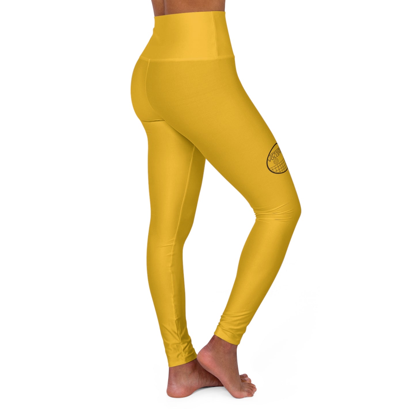 Adult High Waisted Yoga Leggings - Vintage Speedway Volleyball Logo