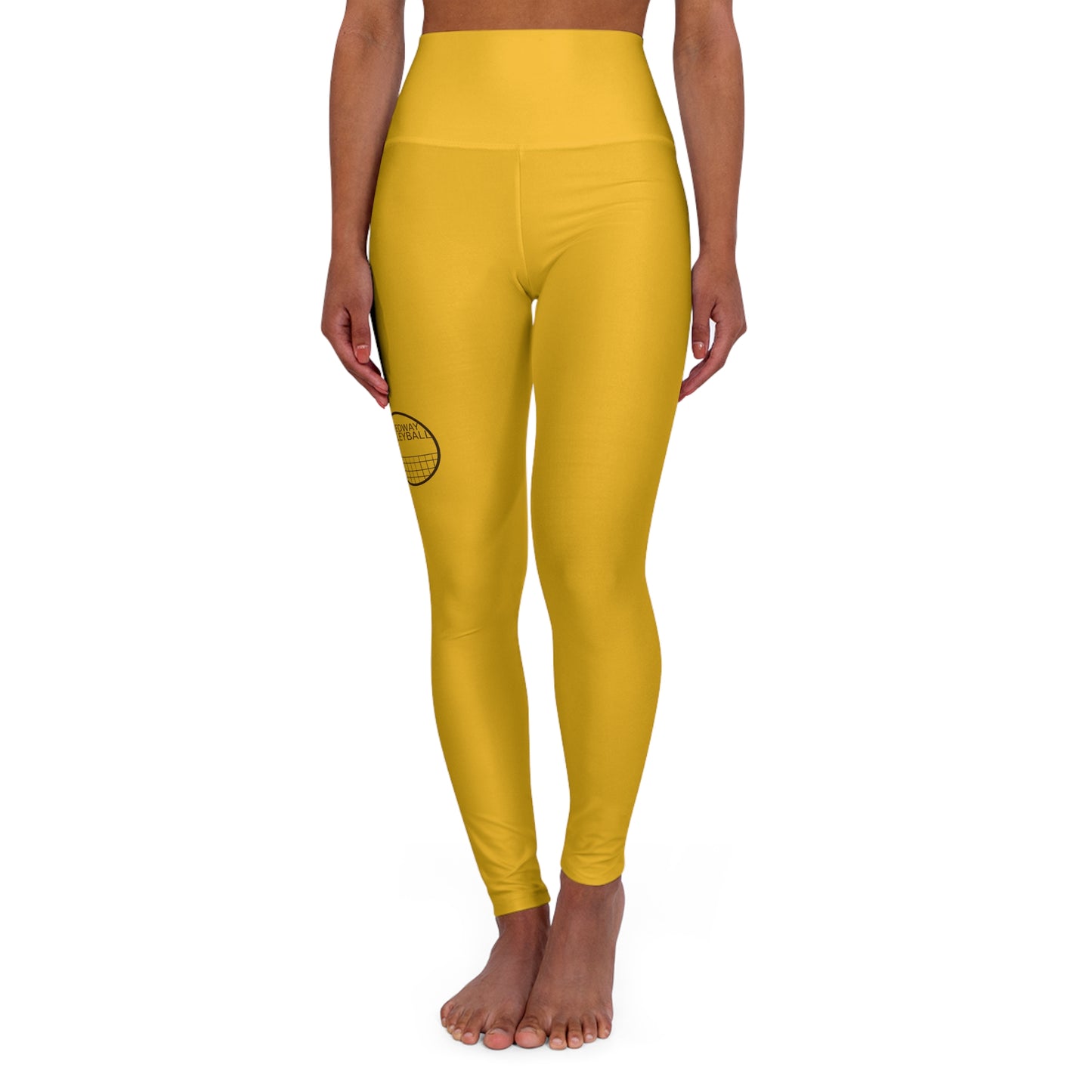 Adult High Waisted Yoga Leggings - Vintage Speedway Volleyball Logo