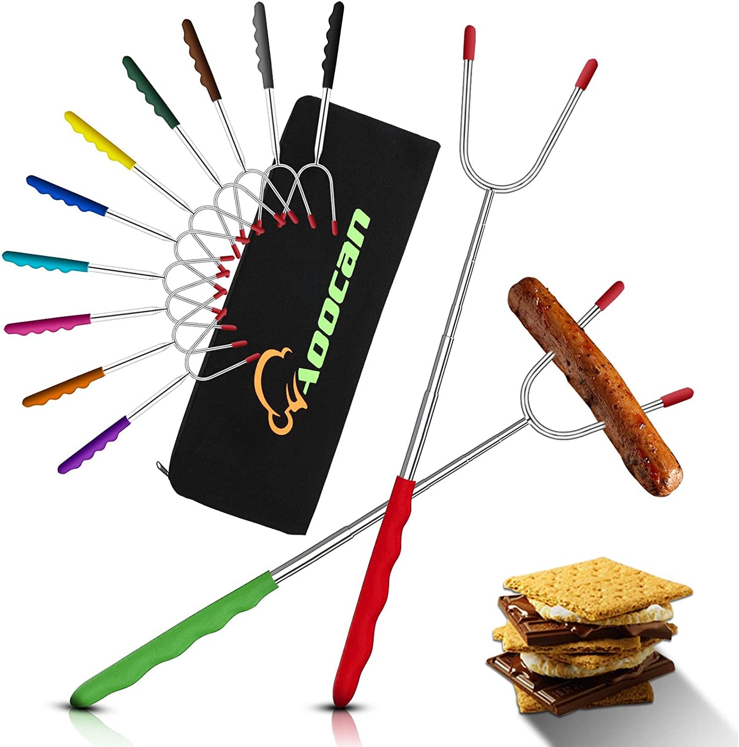 Easy to Store Marshmallow Roasting Sticks(12 Pack) Extra Long, 45 Inch Smores Sticks for Fire Pit, Telescoping Rotating Smores Skewers - Hot Dog Roasting Sticks for Campfire, Camping, Bonfire and Grill